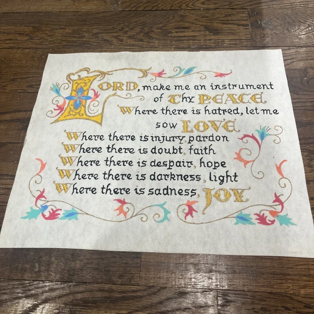Vtg LORD Prayer St Francis of Assisi Handpainted on Felted Fabric 14